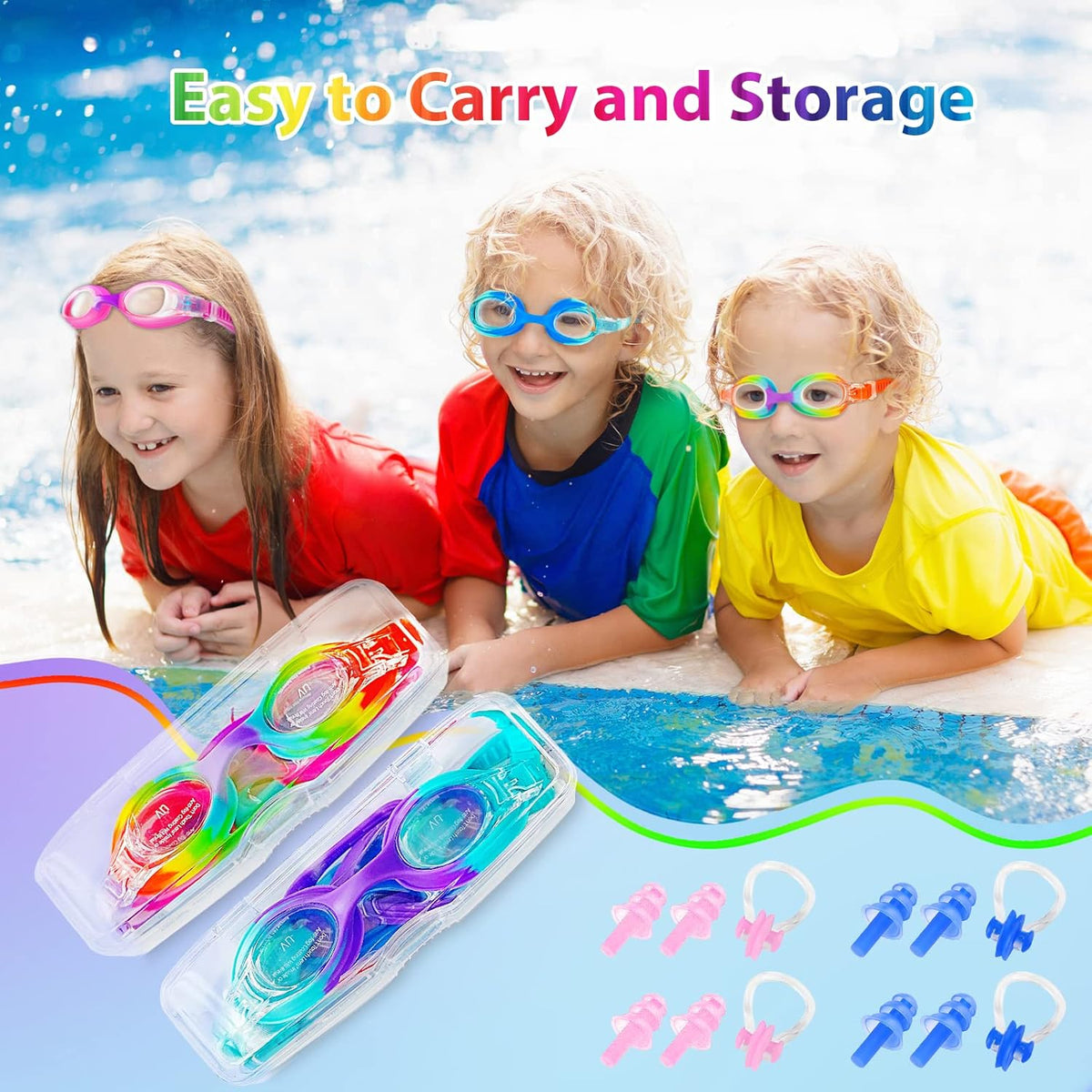 XDX Kids Swim Goggles - Anti-Fog UV Protection for Ages 4-14 | 4-Pack for Boys & Girls