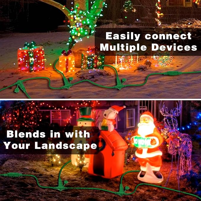 K KASONIC - Outdoor Extension Cord 25 FT, Evenly Spaced 3 Outlets Plugs, 16/3 SJTW Weatherproof Multiple Outlets Wire for Landscaping Light, Holiday Decoration and Christmas, ETL Listed, Green