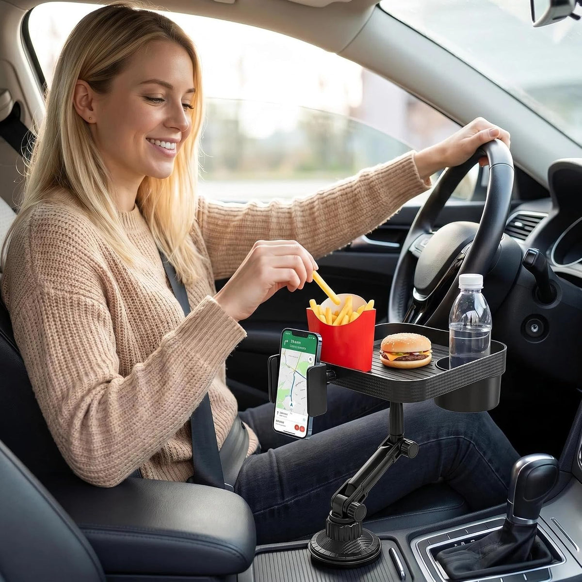 Car Cup Holder Tray,Car Food Tray with Cup Holder, 9.5 inch 3 in 1 Detachable Car Cup Holder Tray Table, Portable Car Eating Tray Table for Road Trips, Automotive Cup Holder Expander