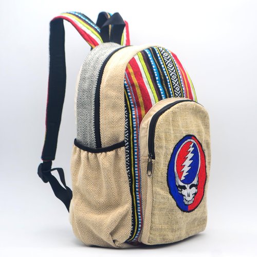 Anitya Hemp Backpack, 16x11 inches, Striped Pattern with Decorative Patches, Multiple Compartments, Unisex (GHB-003)