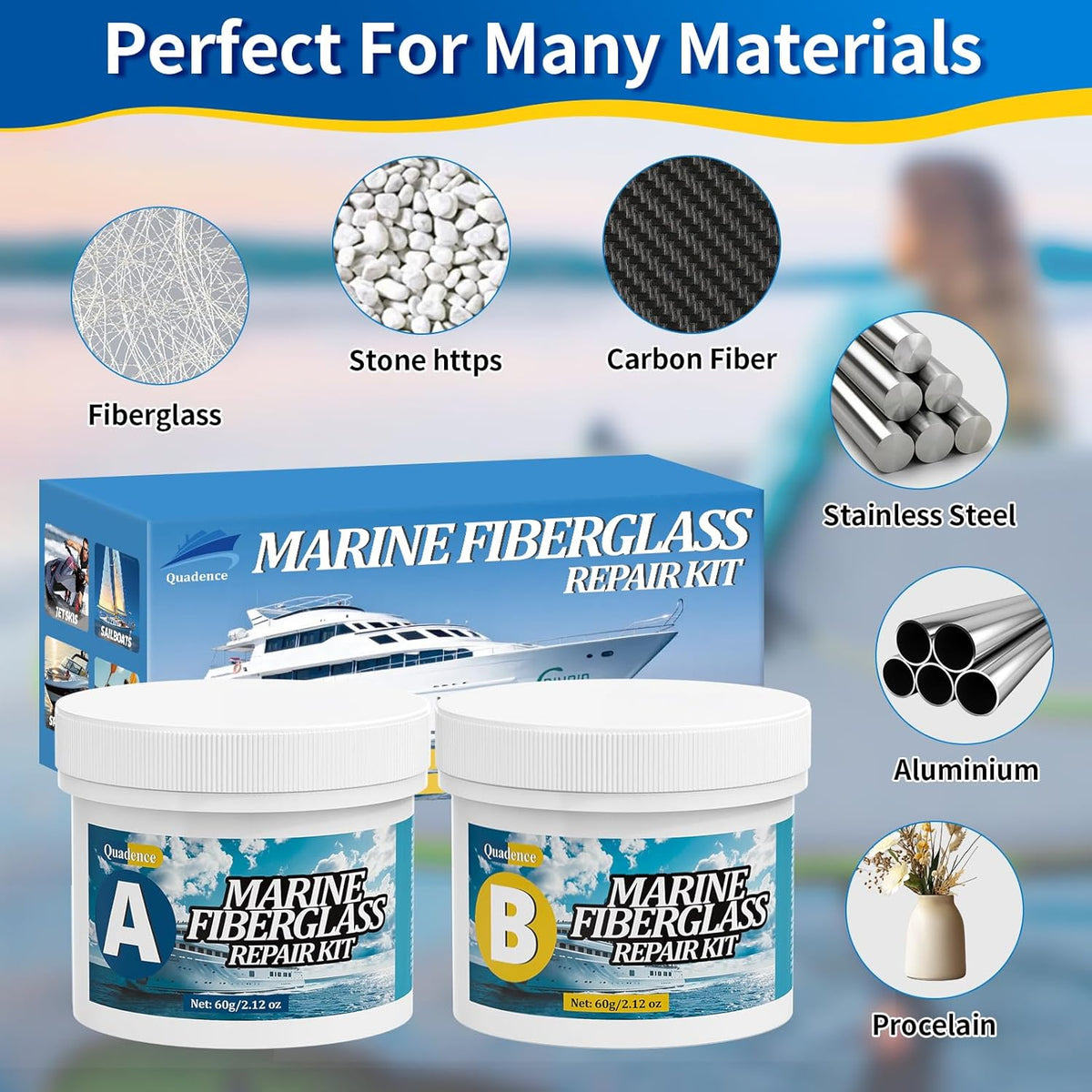 Skiennix Fiberglass Boat Repair Kit - Waterproof Epoxy Filler for Holes, Chips & Cracks | Color Match