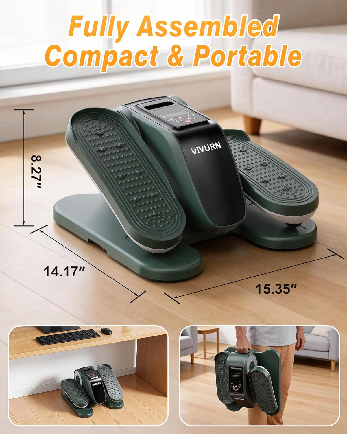 VIVURN Under Desk Elliptical - 12-Speed Electric Leg Exerciser with Manual & Auto Modes | Quiet & Smooth for Home Office