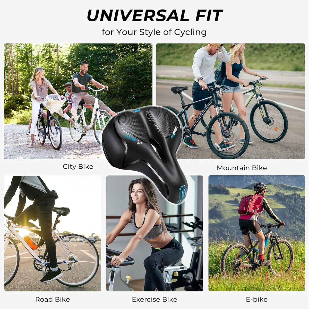 YOUNGDO Comfortable Wide Bike Seat - Breathable Gel Saddle for MTB, Road, and Spinning Bikes