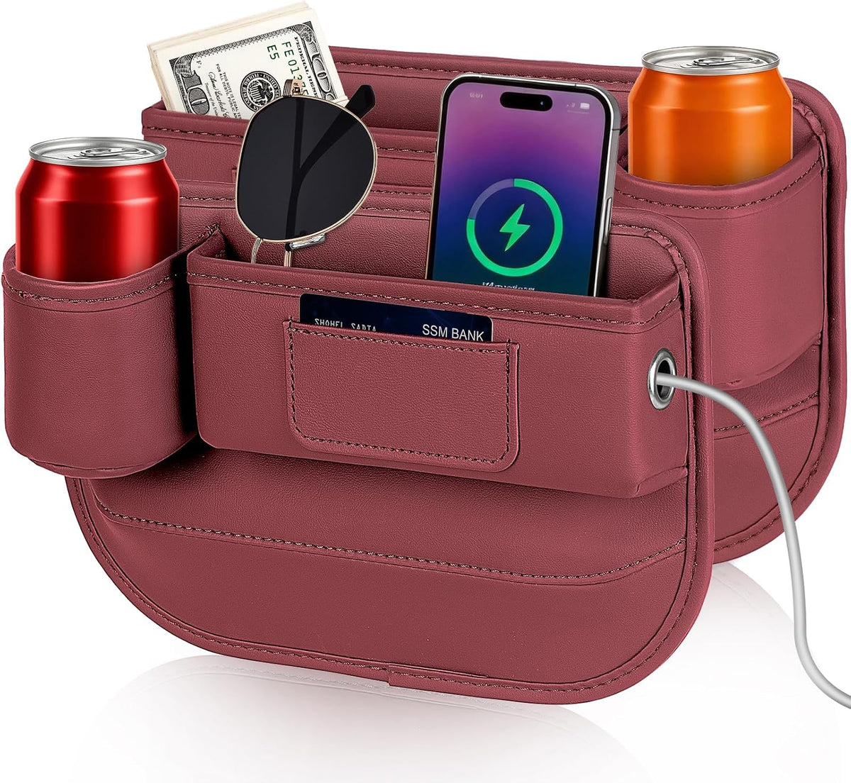Kwak's Car Seat Gap Filler 2 Pack PU Leather Organizer with Cup Holder | Fits gaps 0.2–1.2 inches| Blocks Dropped Items | Holds Cups Up To 2.8"| Tool-free Install | Easy to Wipe Clean