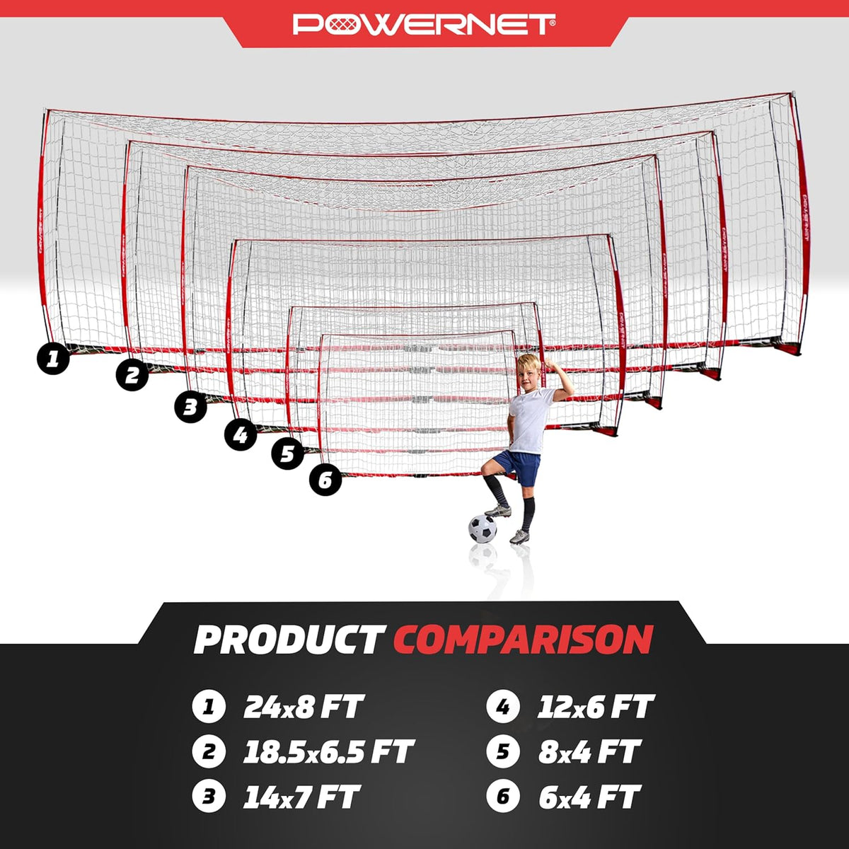 PowerNet Soccer Goal - Portable Backyard Soccer Net with Quick Setup | Multiple Sizes Available