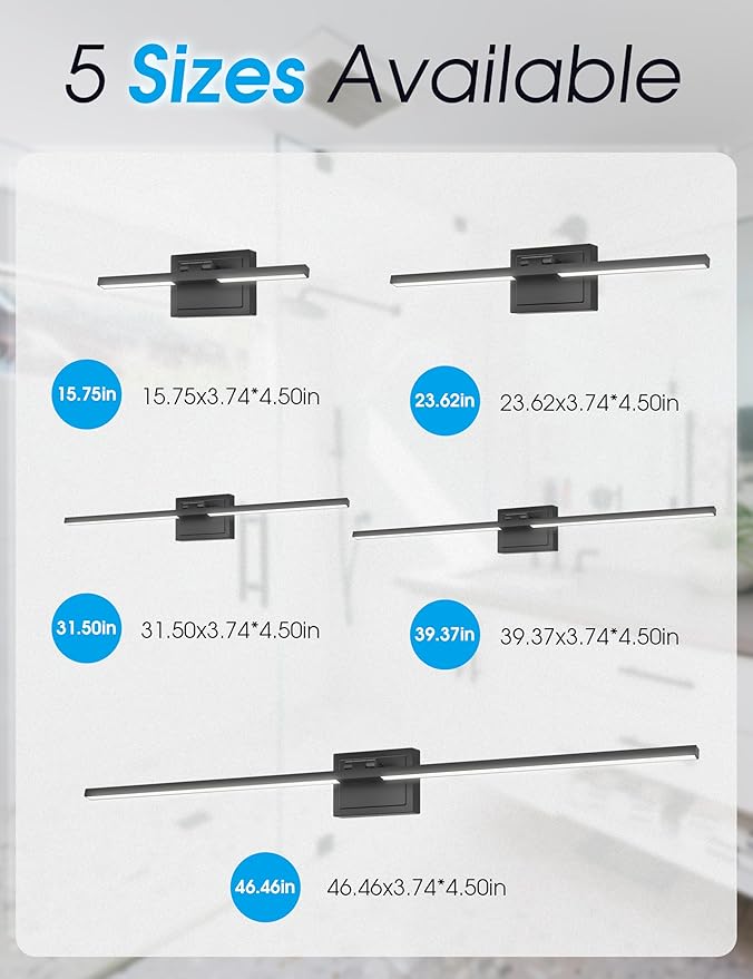 VOLISUN Bathroom Vanity Light 15.7 inch, 5CCT Dimmable, 20W LED Bathroom Light Fixture Over Mirror, Black Bar Vanity Light for Bathrooms Mirror Cabinets-ETL Certificated