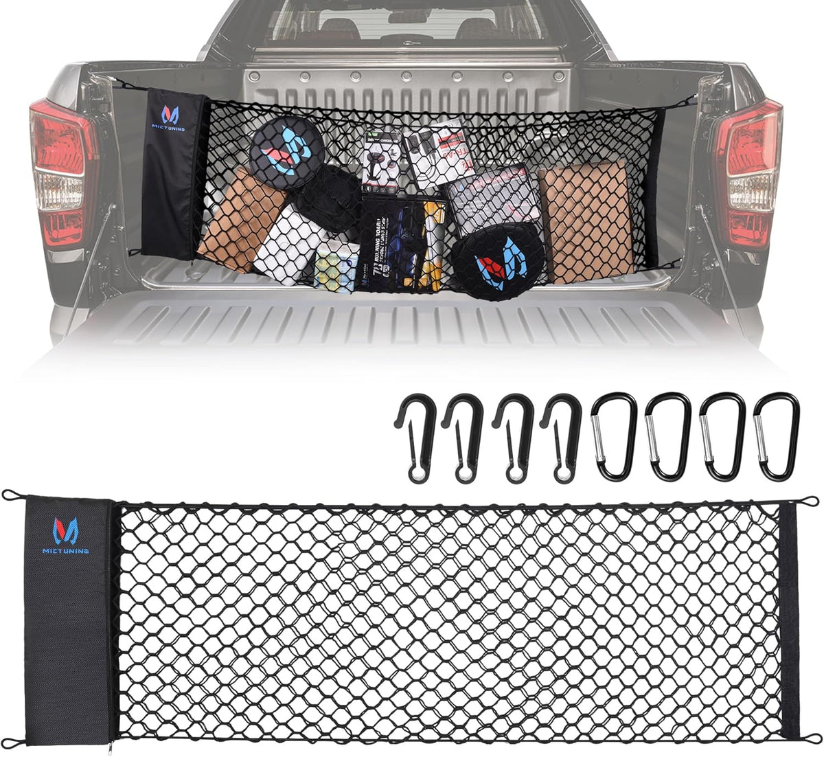 MICTUNING Upgraded 41 x 30 Inch Cargo Net Auto Trunk Rear Cargo Organizer Elastic Mesh Net Holder - Universal Fit for SUV Truck Mini Vans