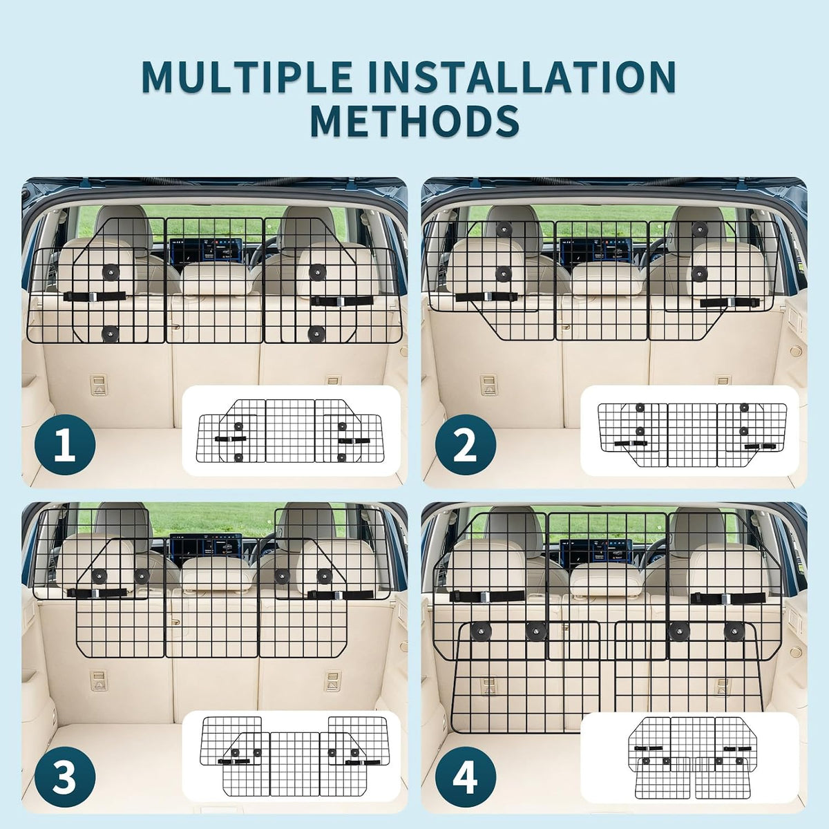 ERYTLLY Dog Car Barrier for SUVs, Vehicles, Dividers, Adjustable Heavy-Duty Wire Pet Gate, Foldable Car Pet Barrier with Mesh Bag, Car Accessories Safety Travel, for Cargo Area 36.6" to 64.5" Width
