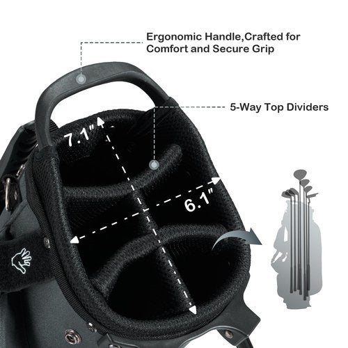 KVV Junior Golf Bag, Lightweight Golf Stand Bag for Young Players for Ages 3-5,6-8,9-12 (Charcoal, Ages 8-12)