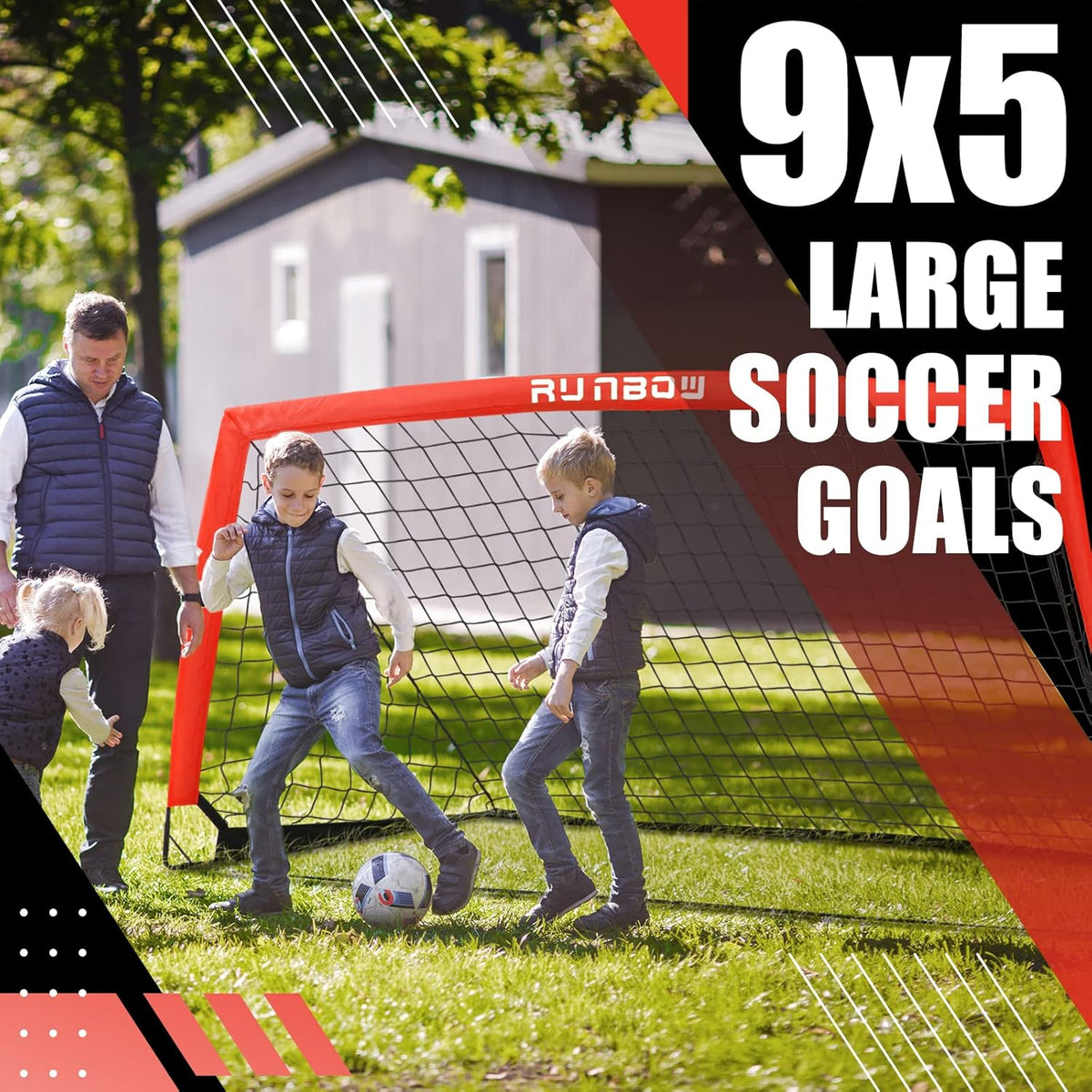 RUNBOW 9x5 FT Portable Kids Soccer Goal - Folding Soccer Net with Carry Bag for Indoor/Outdoor Training