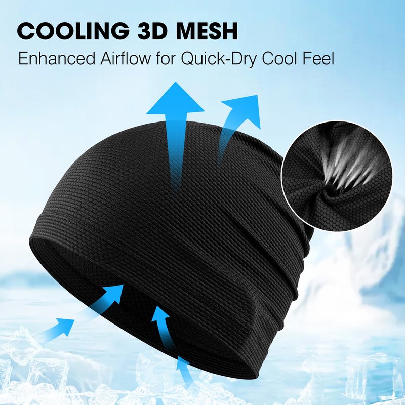 WTACTFUL Cooling Skull Cap for Men Women Breathable Running Caps Sweat Hat Skull Caps Thin Slouchy Beanie for Dreadlock Cycling Motorcycle Riding Hiking Helmet Liner Sport 3Pack Black