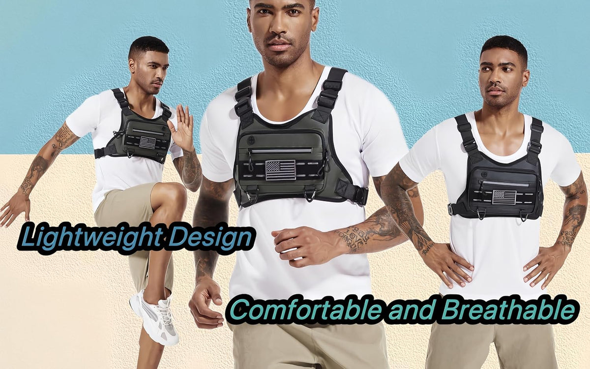 Skiennix Tactical Chest Bag - Water Resistant Running Vest for Men & Women | Black Outdoor Pack