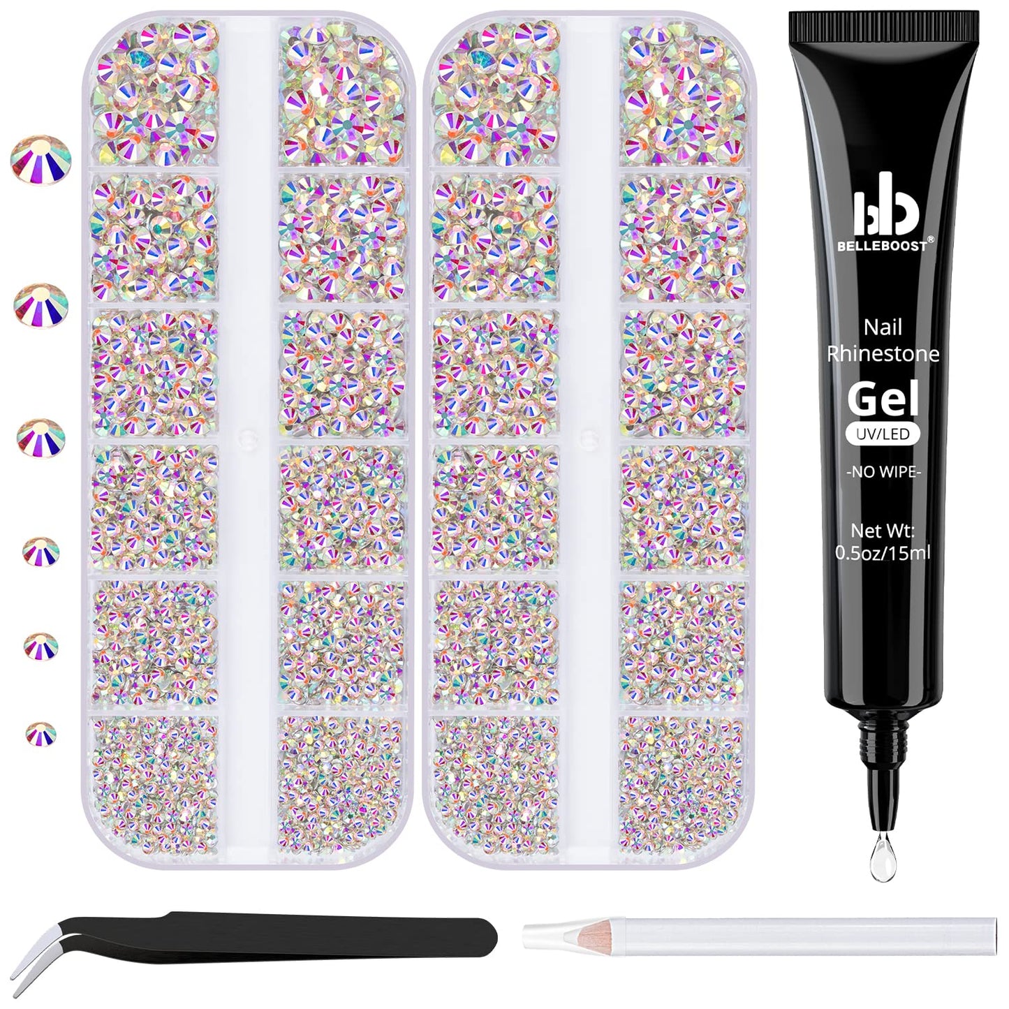 Nail Art Rhinestone Glue Gel&2 Boxes Flatback Gems Accessories Kit, 1 Tube Of 15Ml Rhinestone Gel Glue(Uv/Led Needed)+Crystal Ab