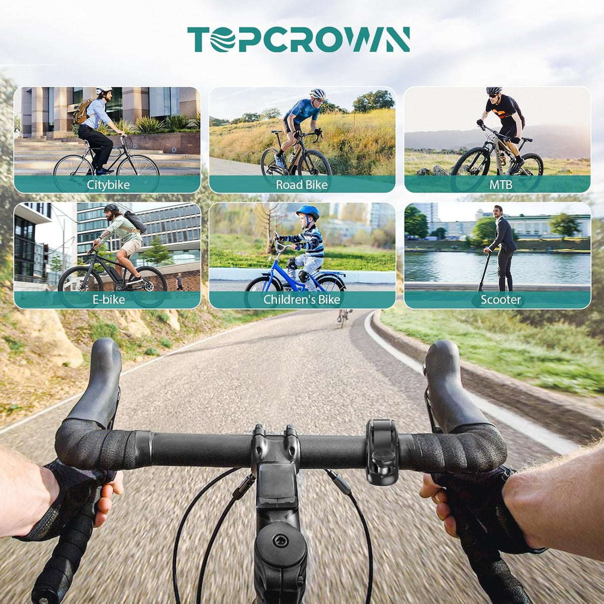 Topcrown Bike Bell - High-Volume Aluminum Alloy Bicycle Horn | Fits 22.2-31.8mm Handlebars