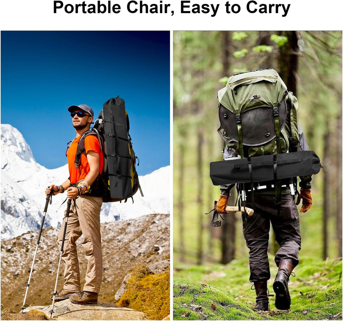Skiennix Folding Camping Chairs - Heavy Duty Collapsible Lawn Chair with Cooler Bag | Supports 225LBS, Black