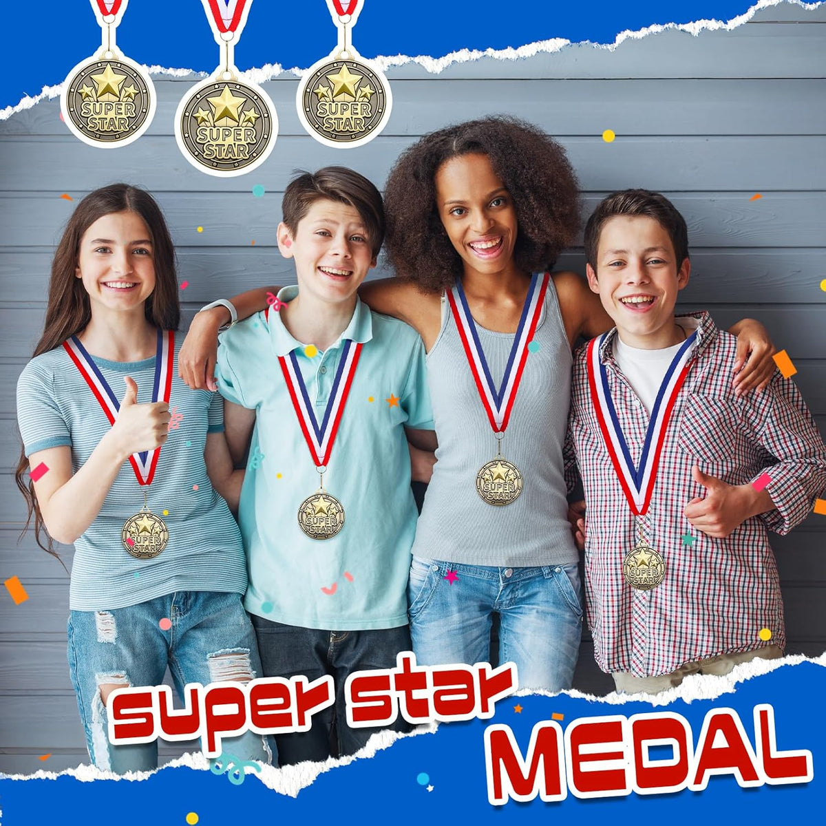 Quelay 30 Pcs Gold Medals - 2'' Metal Trophy Awards with Neck Ribbons for Kids & Adults