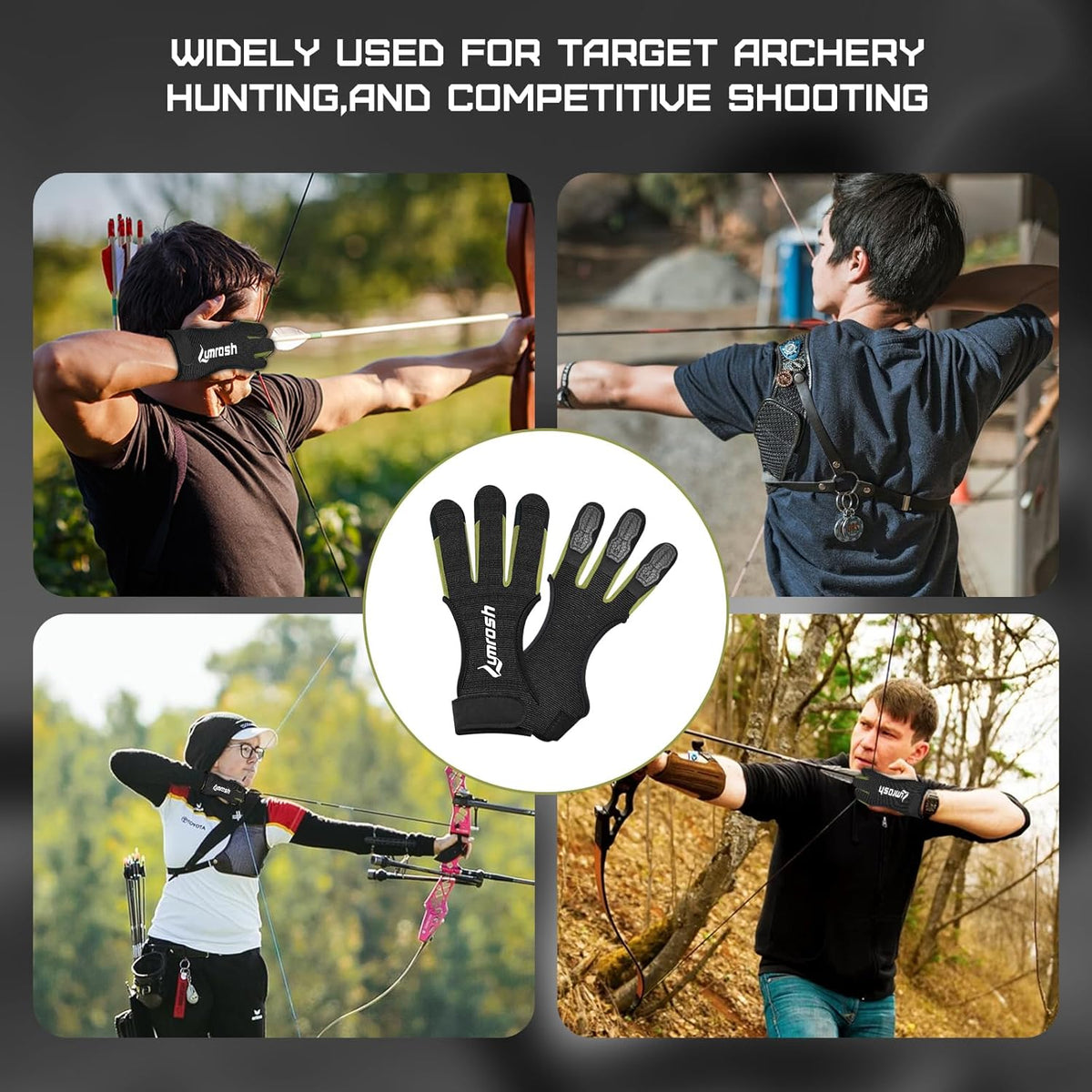 Skiennix Archery Gloves - 3 Finger Cowhide Shooting Gear for Men, Women & Kids | Black, Large