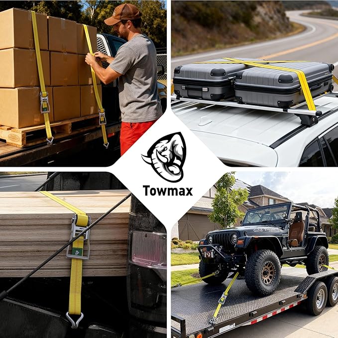 2 Inch Ratchet Straps Heavy Duty - 20ft Ratchet Tie Down Straps with J Hook - 10,000lb Break Strength Ratchet Tie Down Strap - Heavy Duty Ratchet Straps - Cargo Straps for Truck, Lawn Equipment