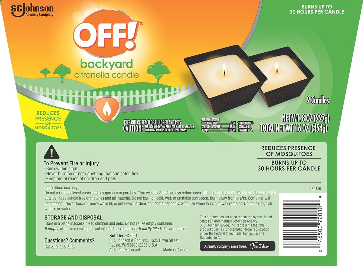 OFF! Citronella Scented Candle - Ambiance Enhancing Centerpiece | Burns Up to 25 Hours, 16 oz (Pack of 2)