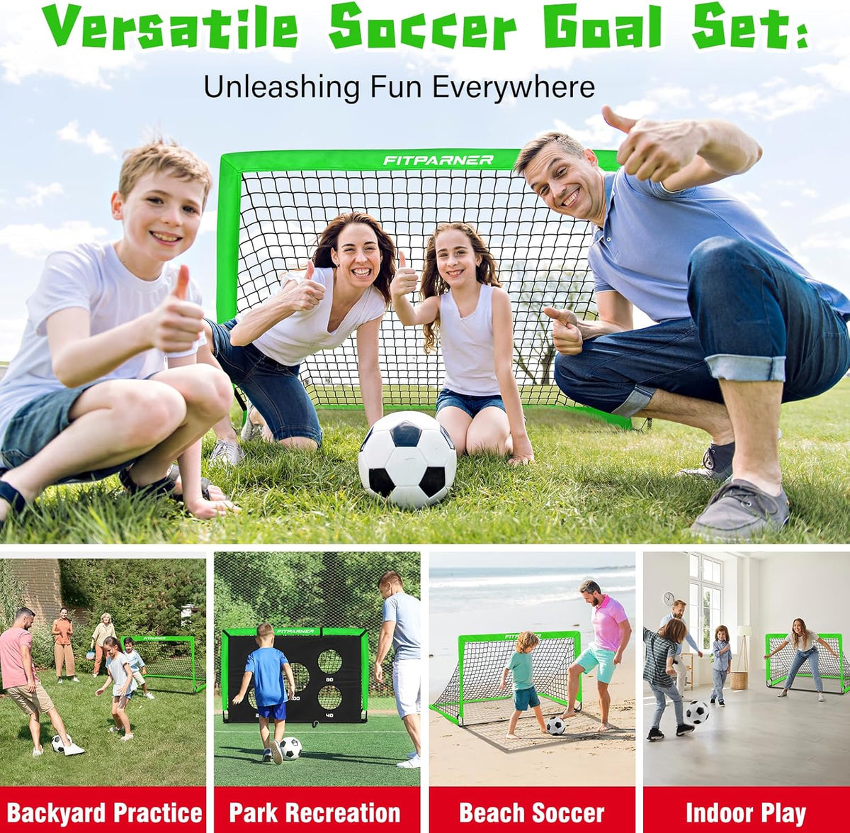 Skiennix Soccer Goals - Portable Backyard Soccer Nets for Kids | 2 Pack, 4x3/6x4 FT with Target, Balls & Cones