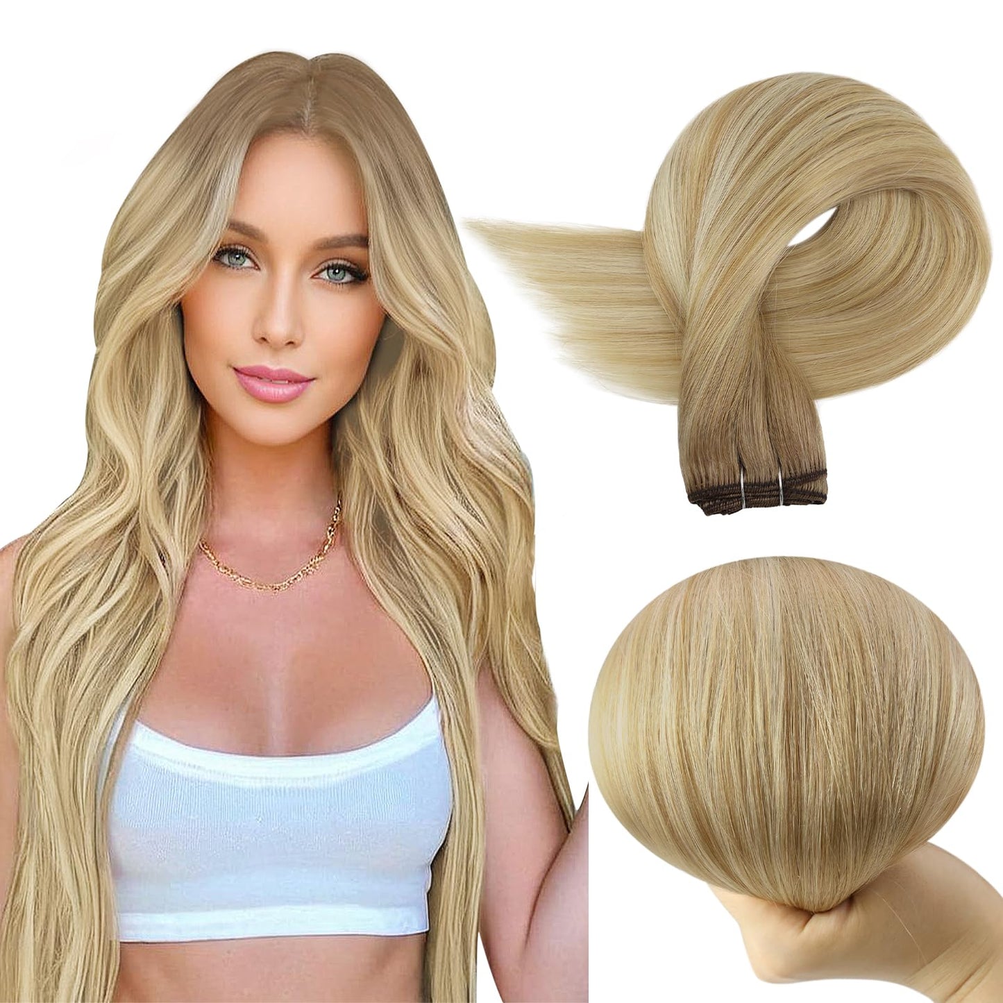 Full Shine Real Hair Extensions Sew In Weft Hair Extensions Human Hair Sew In Extensions Balayage Sew In Hair Extensions Color B