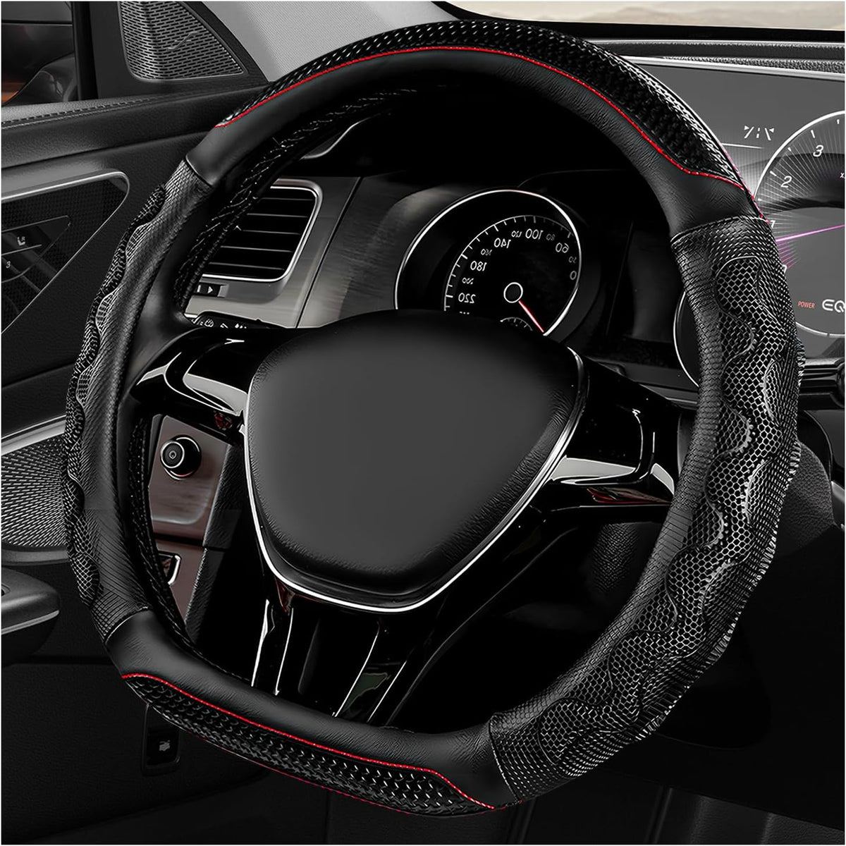 D-Shaped Steering Wheel Cover, Leather Car Wheel Protector with 3D Honeycomb Anti-Slip Design, Universal Breathable Comfy Cover Fits 14.5-15 Inch Steering Wheels, Car Accessories (Blue)