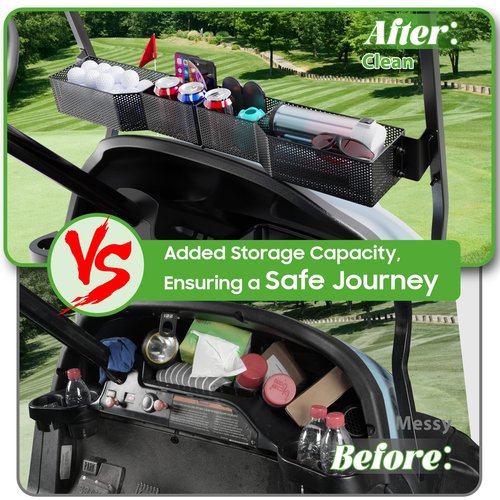 10L0L Golf Cart Storage Basket - Heavy Duty Front Dash Organizer for EZGO TXT/RXV & Club Car DS/Precedent - Steel Metal Utility Tray with 4 Secure Compartments (Drilling Required)