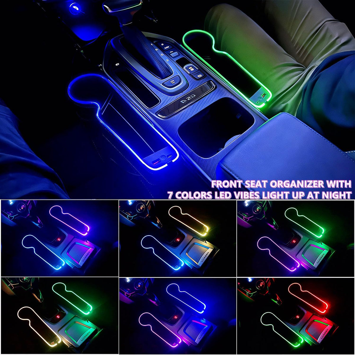 7 Colors LED Car Seat Gap Organizer with 56W Fast Charger 2 Pieces