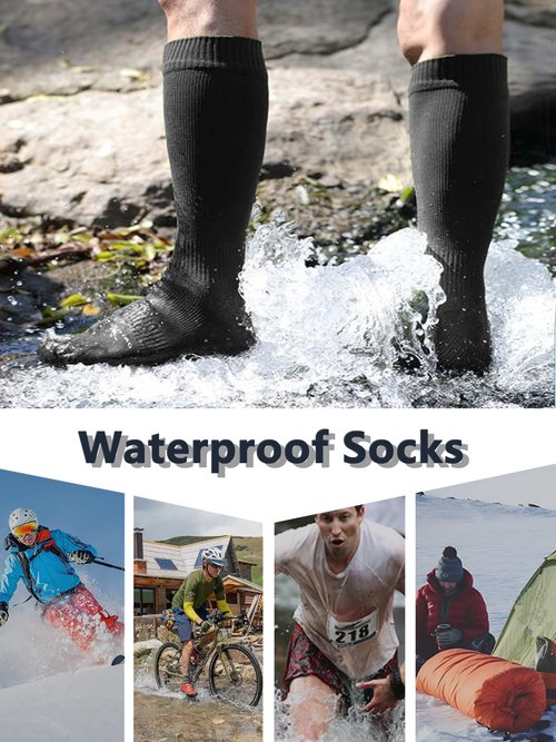 Gash Hao Waterproof Socks Hiking Gear Wading All-Weather Outdoor Sports Fishing Skiing Kayaking Camping Mens And Women(BLACK-L)