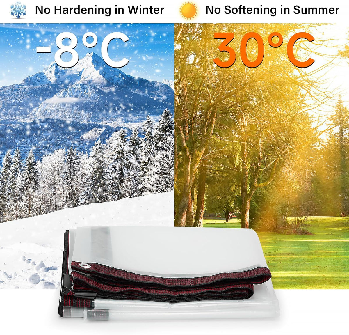 6.6X20FT Clear Waterproof Tarps (Increase Grommets, 33FT Windproof Rope Ties) Heavy Duty Poly Tarpaulin Outdoor Rainproof Covering, Clear Plastic Vinyl Tarp for Patio Covering Henhouse Porch Canopy