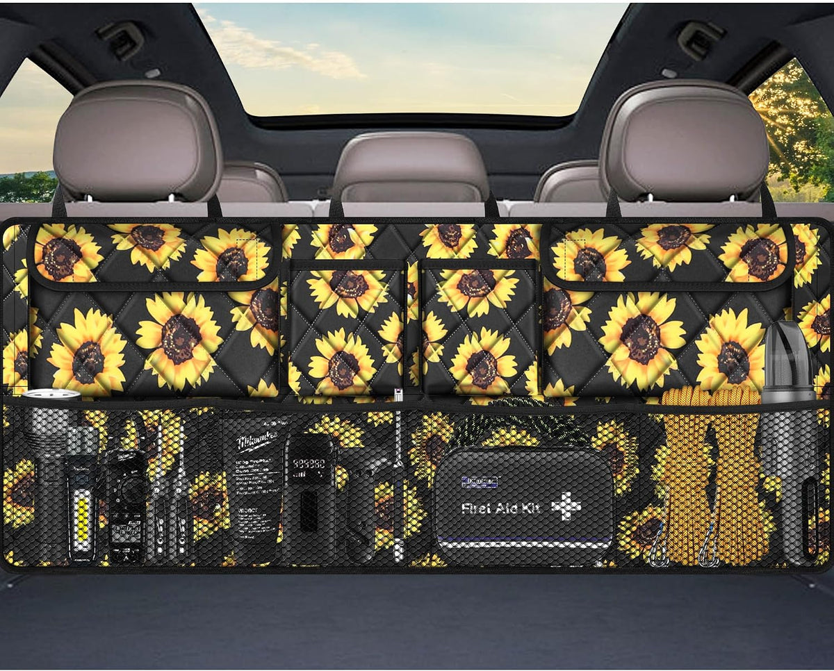 Femuar Car Trunk Organizer,Large Capacity Backseat Trunk Organizer(42"*18"),Collapsible Car Storage Bag with 8 Pocekt,Car Organizer for SUV/MPV/Truck - Leopard print