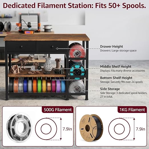 3D Printer Stand with Storage, 3-Tier Heavy Duty 3 D Printer Table Shelf with 2
