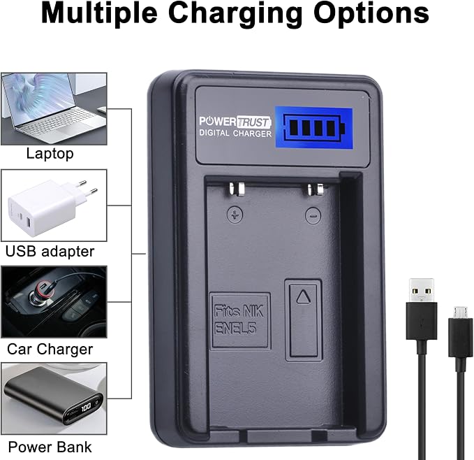 2 Pack EN-EL5 Camera Battery and LCD USB Charger