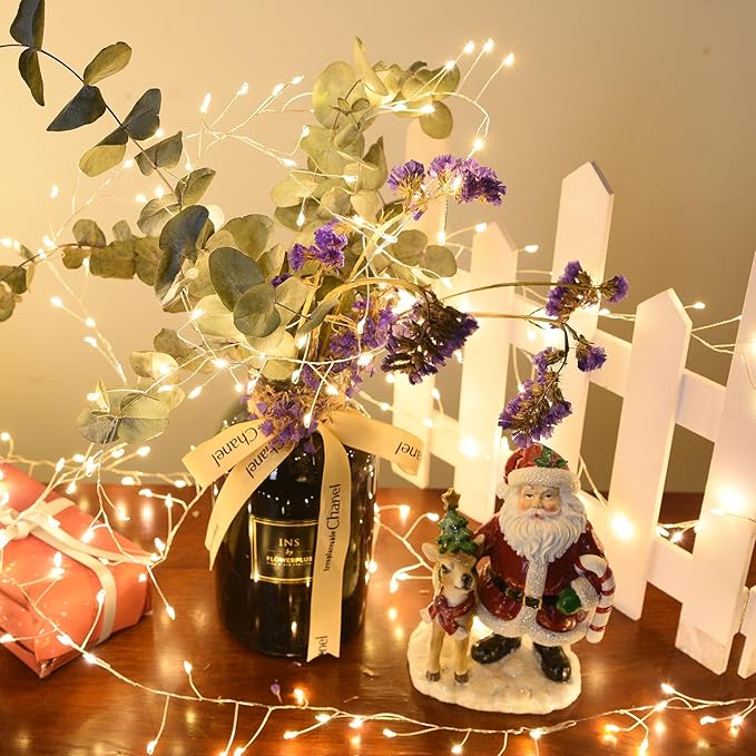 Fairy Lights Plug in 500 Led Small Warm String Fairy Lights with Remote Timer 42Ft Waterproof Long Fairy Twinkle Light for Bedroom Wedding Christmas Tree Garland Wreath Decor Silver Wire