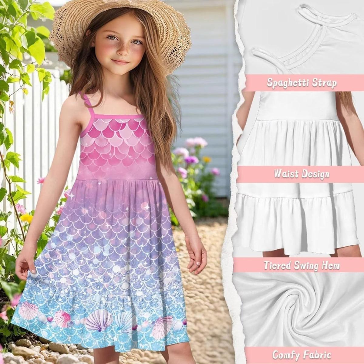 Youngerbaby Spaghetti Strap Midi Dress for Toddler Girls | Back to School Sundress (3-14T)