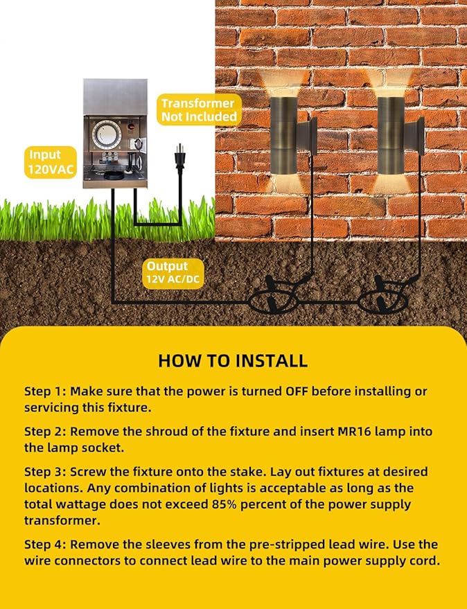 COLOER Brass Outdoor Cylinder Wall Lights(Bronze 6.875" H x 4.25" W) 4 Pack with LED MR16, 12V Low Voltage Porch Light in 2 Lights, 2700K Up Down Lights, Outside Light for House Porch Patio Door