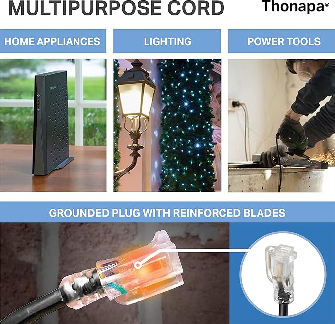 Thonapa 12/3 Black Oil Resistant Extension Cord 100 ft, SJTOW 12 Gauge Heavy Duty Extension Cord with 3 Prong, Black Electrical Cable Great for Farm, Ranch, Workshop - 15 AMP, US Veteran Owned Brand