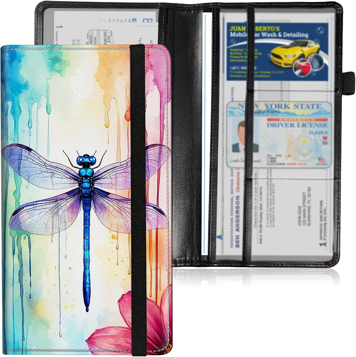 Car Registration and Insurance Holder, Leather Car Document Organizer Wallet, Panda Cubs Bamboo Forest Glove Box Storage for License, ID Card, Card Holder, Cars Accessories for Women Men