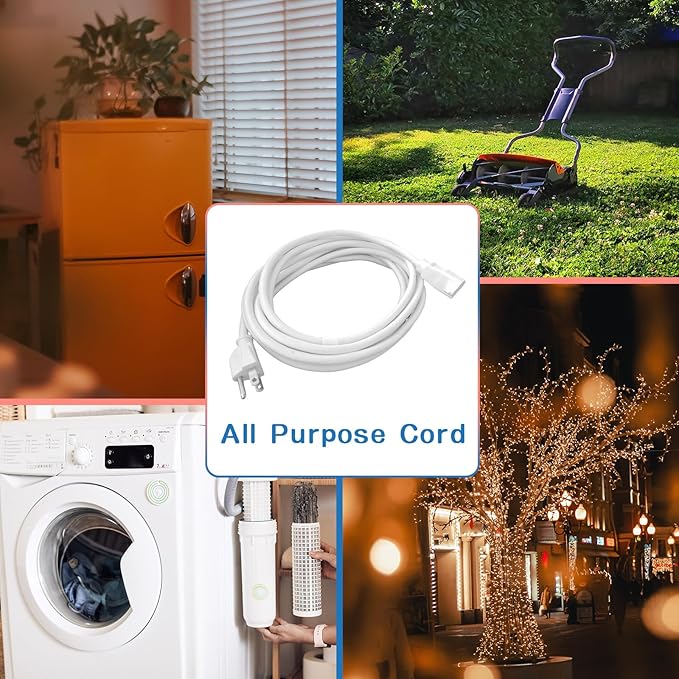 Indoor Outdoor Extension Cord 6 FT, 16/3 SJTW Weatherproof White Electrical Cords, 13 AMP Heavy Duty 3 Prong Power Cable Great for Garden, Landscaping & Holiday Decorations