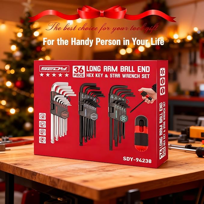 36-Pieces Ultimate Allen Wrench Set, Premium Hex & Torx Key Set, SAE & Metric Hex, Ball End Torx Wrenches with Extra