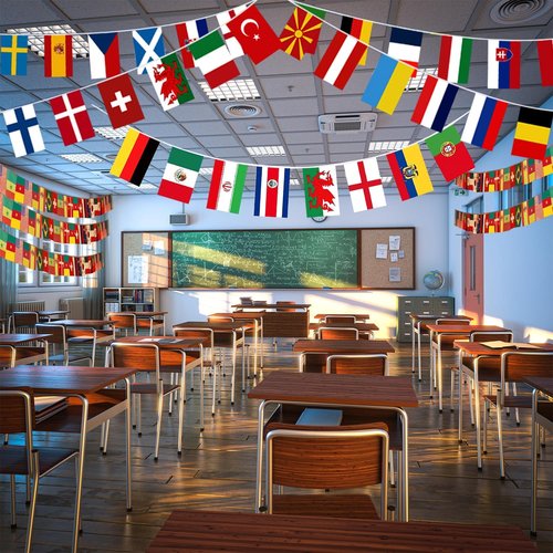 100 Countries String Flag Banner Set - 82Ft Durable Mini Polyester Flags for Parties & Events