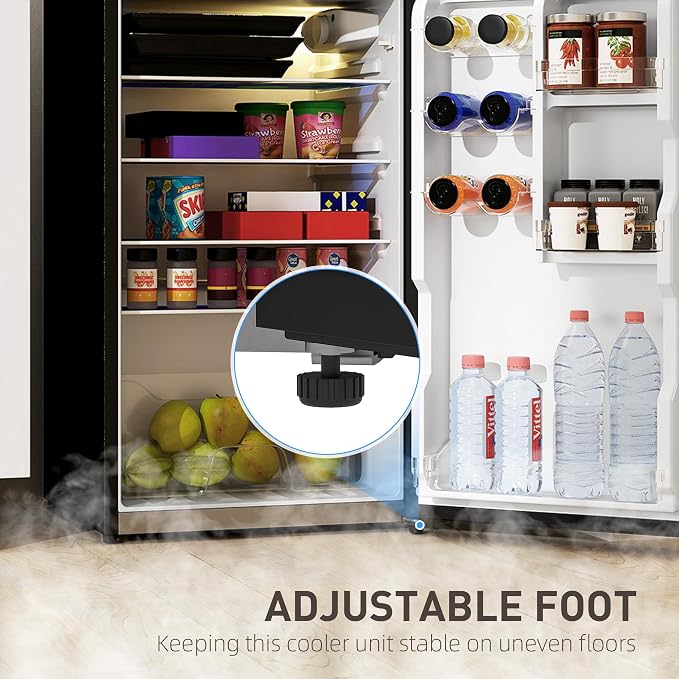 HOMCOM 4 Cu.Ft Mini Fridge with Freezer Double Reversible Silver | Compact Refrigerator, Adjustable Thermostat, Shelf, for Bedroom Dorm Home Office, Energy Efficient