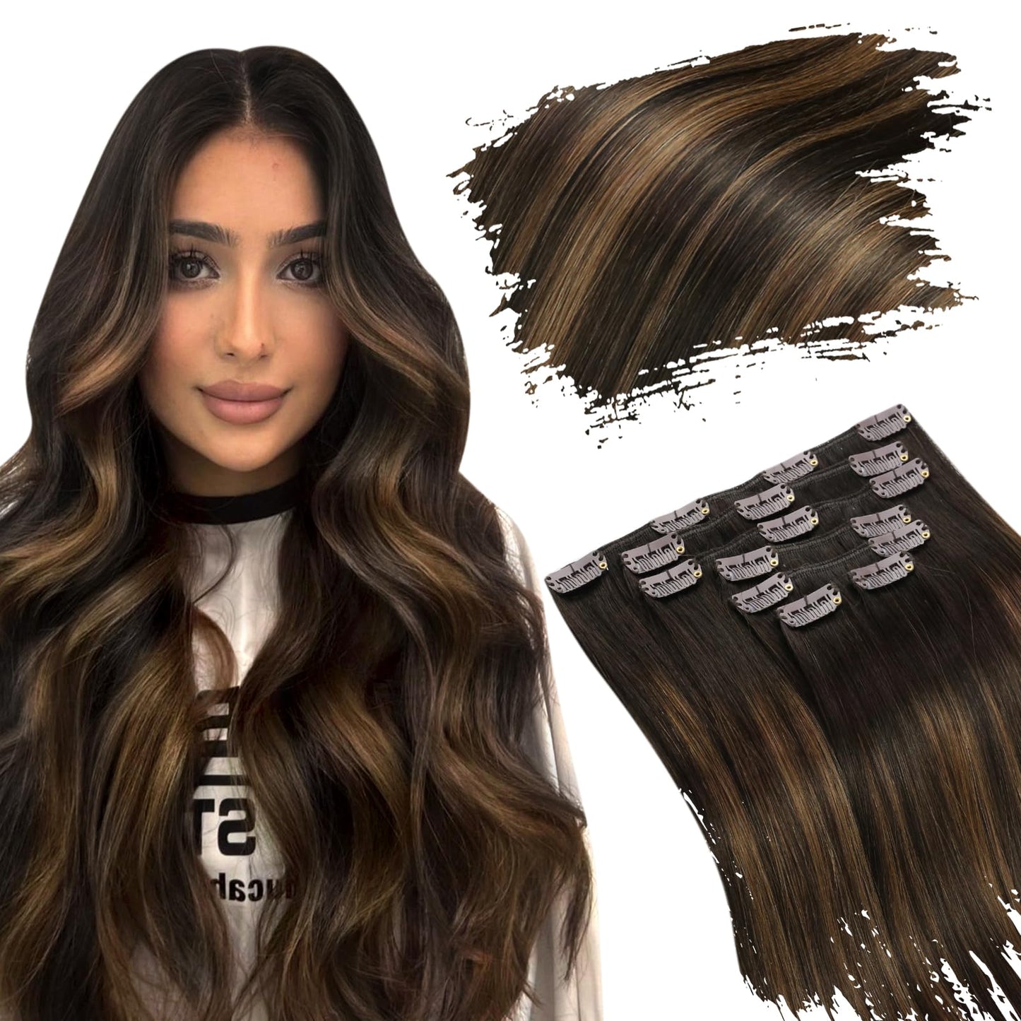 Ugeat Human Hair Clip In Extensions Dark Brown Balayage Ash Brown Clip In Hair Extensions Real Human Hair Long Clip On Hair Exte