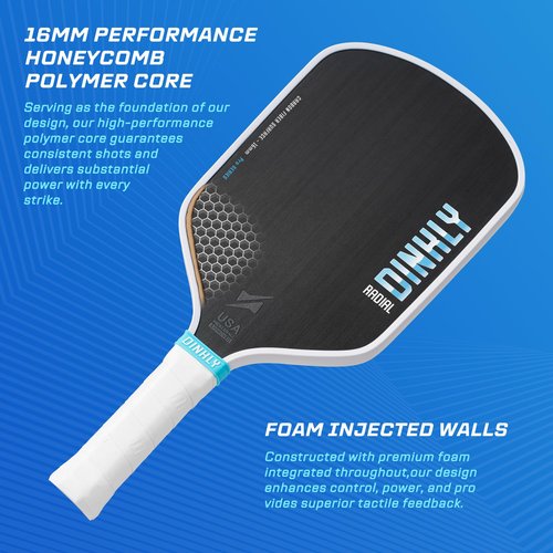 DINKLY Radial Pro Pickleball Paddle, T700 Raw Carbon Fiber Thermoformed with Foam Injected Walls, USAPA Approved Pickle Ball Racket, Engineered for Maximum Spin & Consistency (16mm Hybrid)