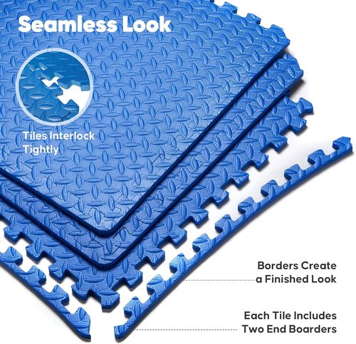 Home Gym Mat - EVA Interlocking Foam Exercise Tiles for Workouts & Play Areas | Blue, 24x24 in, 16 Tiles