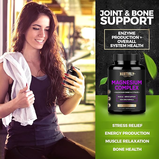 Magnesium Citrate & Oxide 500mg Complex Supplement - High Absorption Maximum Strength - Helps Support Bone Density and Strength, Muscles, Energy and Sleep - 240 Vegan Capsules
