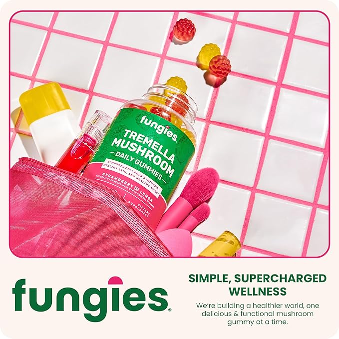 Fungies Tremella Mushroom Gummies, Mixed Strawberry & Lemon Flavor - Mushroom Herbal Supplement Gummy for Adults Supports Collagen Synthesis, Healthy Skin & Healthy Aging - Beauty Gummies 60 Servings