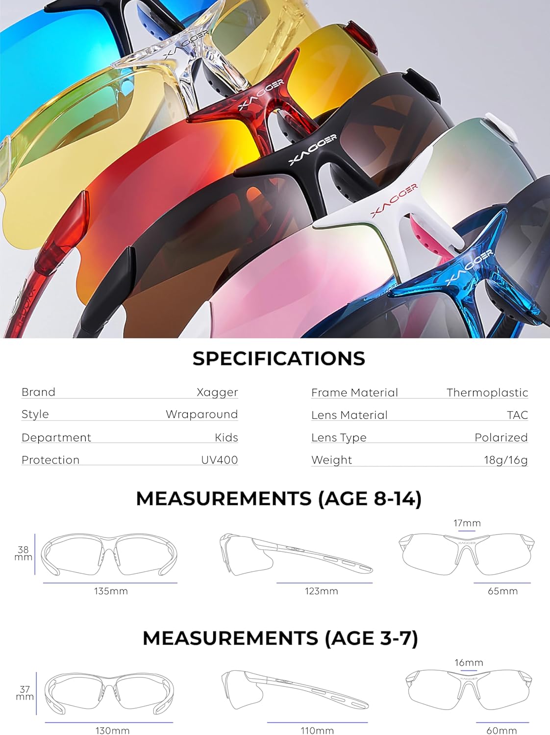 Xagger Kids Polarized Sports Sunglasses - Durable TR90 Frame for Boys & Girls | Baseball & Softball