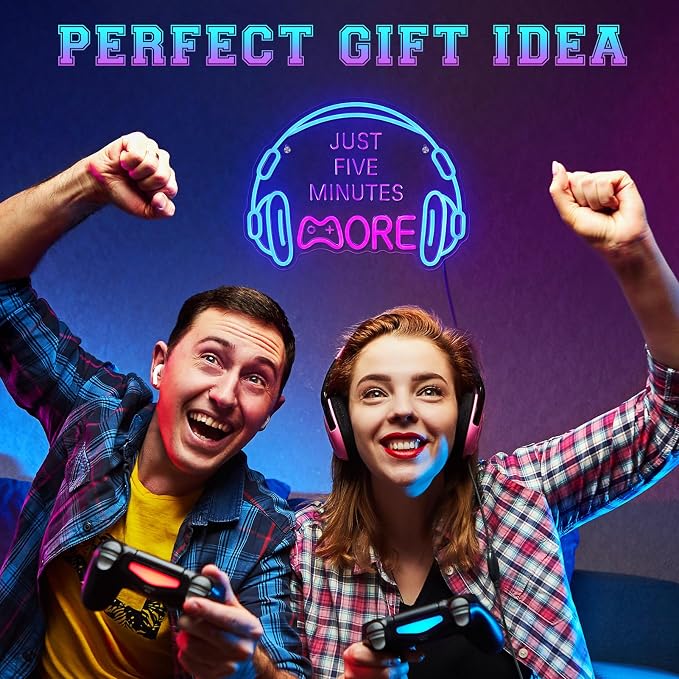 Gaming Neon Sign, Large Bright and Dimmable Colored LED Headset Gamer Neon