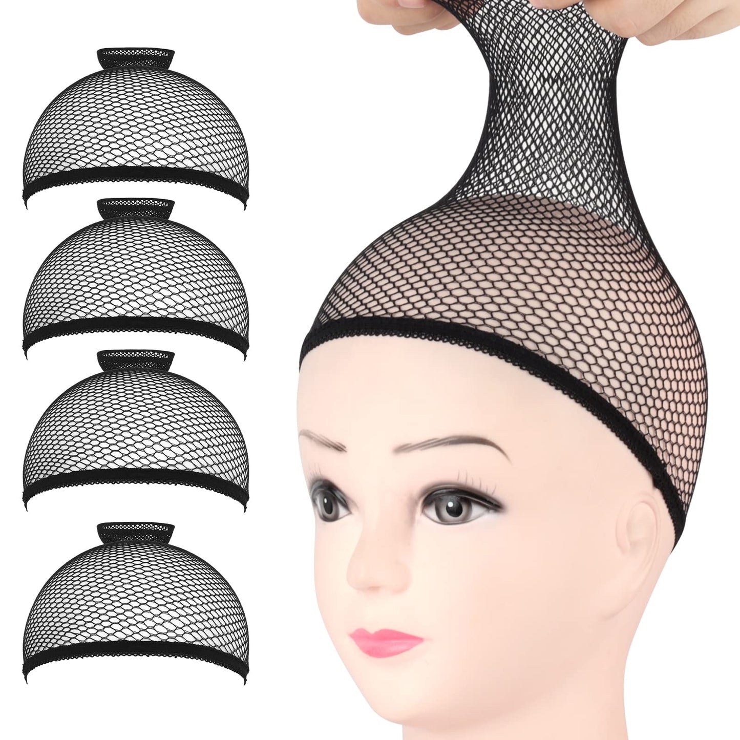 Wig Caps, Fandamei 4Pcs Wig Caps Mesh Net Open End, Black Wig Cap For Women, Nylon Mesh Wig Caps Net, Strength Wig Cap, Mesh Wig